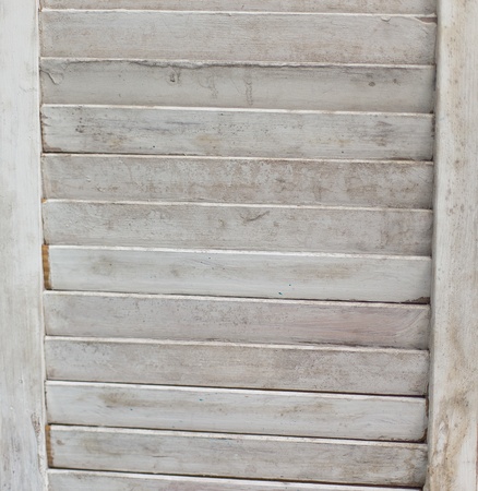 Close up of white wooden window shuttersの写真素材