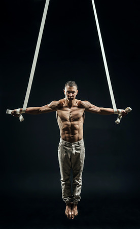 circus artist on the aerial strapsの写真素材