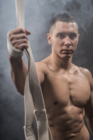 circus artist on the aerial straps manの写真素材
