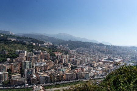 Genoa Cityscape with mountains on background. Italyの写真素材