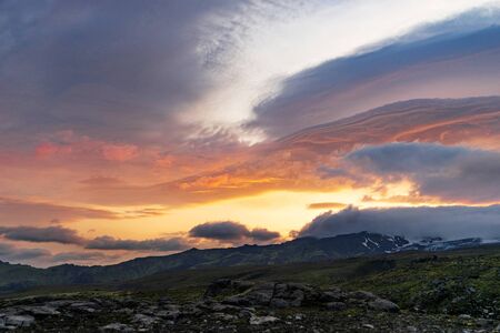 Mountain valley during sunrise. Natural summer landscapeの写真素材