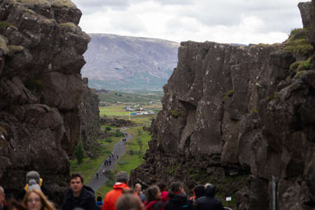 THINGVELLIR, ICELAND- JULY 27: Thingvellir National Park in the Iceland on JUL 27, 2019