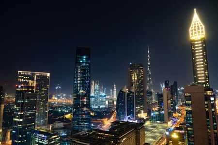 Dubai skyline in the night time, United Arab Emirates.の写真素材