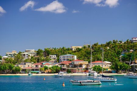 Cruz Bay, St John, United States Virgin Islands with a lot sailboats.の写真素材