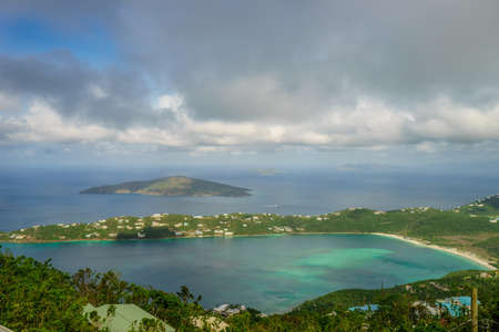 Aerial view of Magens Bay. Magens Bay, a tropical paradise dubbed as the most popular beach in St...