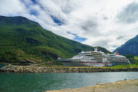 Breathtaking view of Sunnylvsfjorden fjord and cruise ship. western Norway.の写真素材