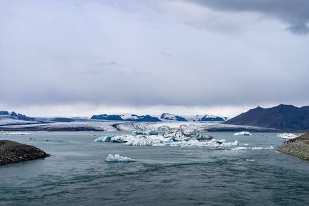 Floating icebergs in Jokulsarlon glacier lagoon, Icelandの写真素材
