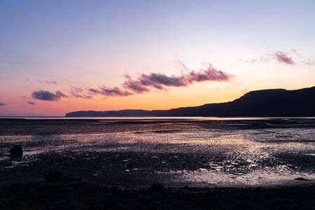 Summer dramatic sunset in the westfjords of Icelandの写真素材
