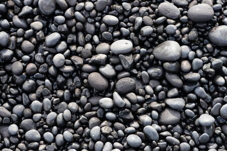 Volcanic rocks on black sand beach, Icelandの写真素材