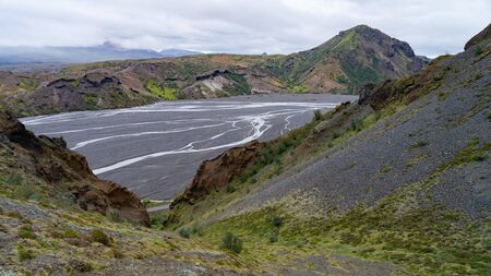 Landscape View Of Thorsmork Mountains Canyon And Riverの写真素材