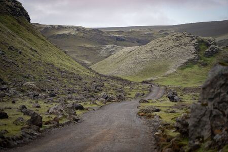 Eldgja canyon covered with moss in Iceland highlandsの写真素材