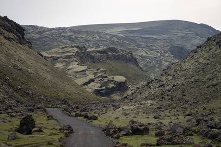 Eldgja canyon covered with moss in Iceland highlandsの写真素材