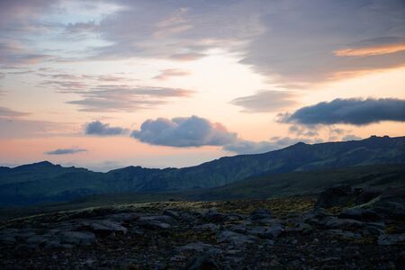 Mountain valley during sunrise. Natural summer landscape.の写真素材