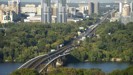 Kiev, Ukraine 21 May 2019 Metro Bridge above Dnipro River in Kiev, the capital of Ukraineのeditorial素材