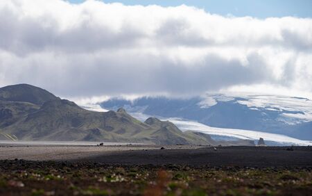Panoramic view of mountain with Volcanic landscape. Laugavegur trek in Icelandの写真素材