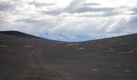 Laugavegur hiking trek, panoramic view of mountain with Volcanic landscape during ash storm. Iceland.の写真素材