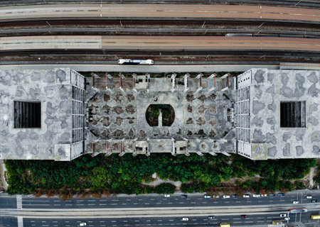 Abandoned railway station Viet from the drone.