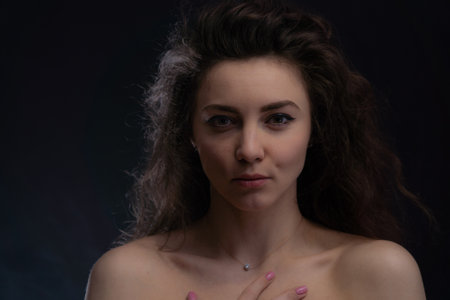 Portrait of excited sensual sexy woman with eyes closed.の写真素材