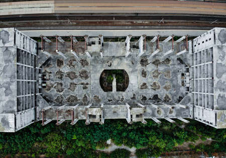 24 of August 2020 Ukraine, Kiev. Unfinished abandoned Darnitsky railway station in Kiev. View from...