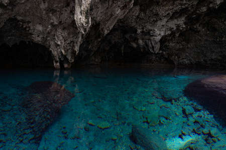 Los Tres Ojos -crystal water blue lake in limestone cave in Santo Domingo, Dominican Republicの写真素材