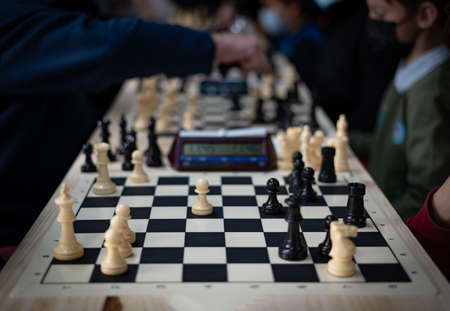 Chess tournament in progress. Concept of strategic and intelligenceの写真素材