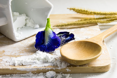 Still life ingredient for cooking with Asian pigeonwings flower in kitchenの写真素材