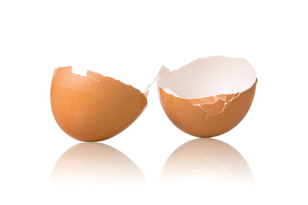 Empty cracked Eggshell isolated on white background.の写真素材
