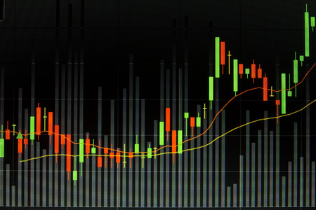 Stock market candle graph analysis on the screen.の写真素材