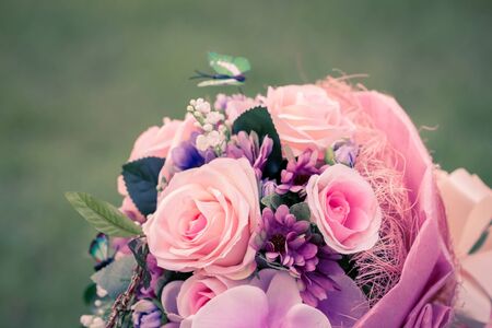 Close up vintage bouquet of flower grass background.の写真素材