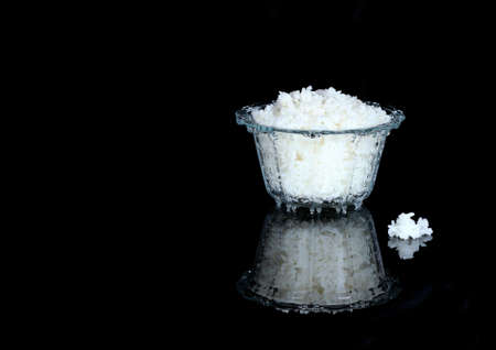 Glass bowl of cooked rice 