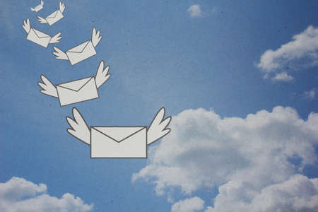 letter-mail from sky with recycled paper craftの写真素材