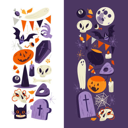 Halloween cartoon illustration, clip art icons for stickersのイラスト素材