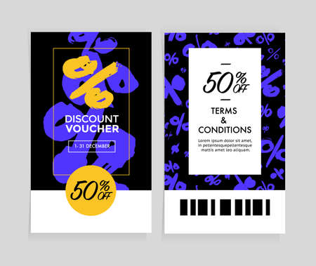 Discount voucher design, front and back sides template, sale offer concept