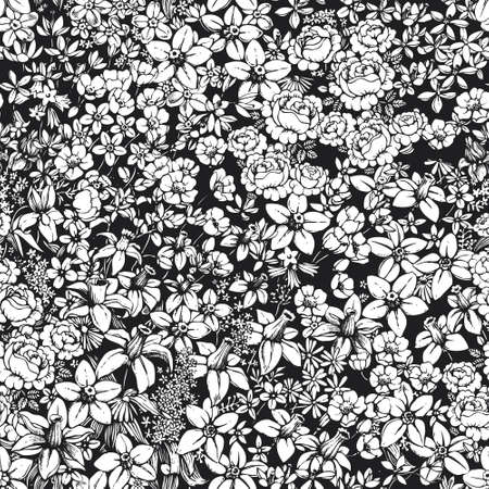 Seamless pattern with floral drawing, botanical illustration, background with flowersのイラスト素材