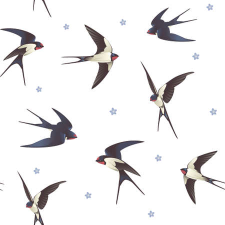 Seamless background with swallows, pattern with a flock of birdsのイラスト素材