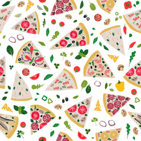 Seamless pattern with pizza slicesのイラスト素材