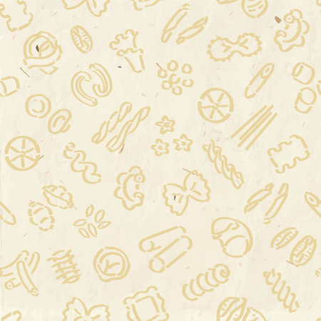 Seamless pattern with doodle drawings of pasta, eco look wrapping paper designのイラスト素材