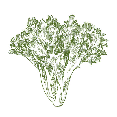 Lettuce plant engraved drawing isolated on white backgroundのイラスト素材