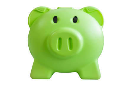 Green pig piggy bank in white backdroundの写真素材