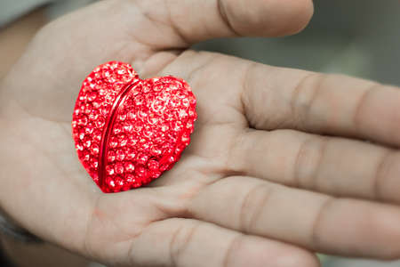 red heart in my handの写真素材