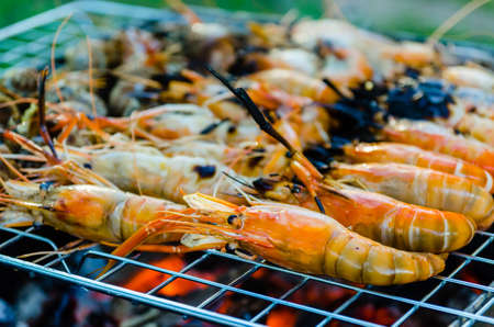 Appetizing grilled shrimp cooked
