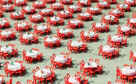 Banquets party many outdoor for weddingの写真素材