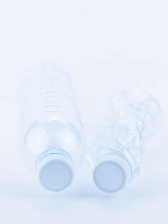 Clear plastic water bottles without waterの写真素材
