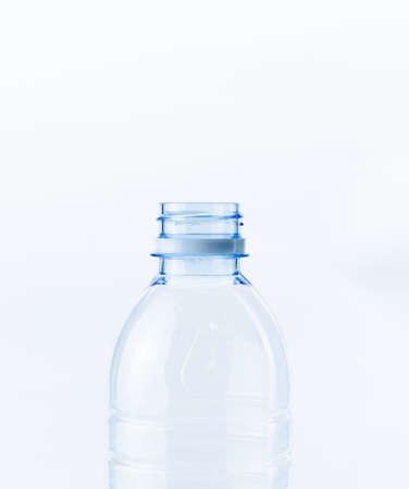 Clear plastic water bottles without waterの写真素材