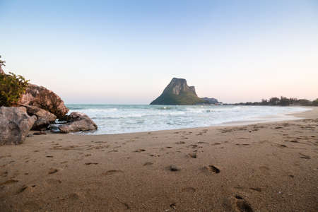 Ma-now Bay in Thailand. mountain and sea views over the rocksの写真素材
