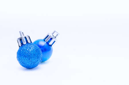 Blue Christmas Tree Ball on white backgroundの写真素材