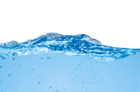 Water splash and surface with bubble on white background