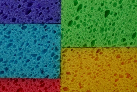 Colored texture of foam rubber sponges for washing dishesの写真素材