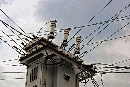 Gray transformer and high voltage wiresの写真素材