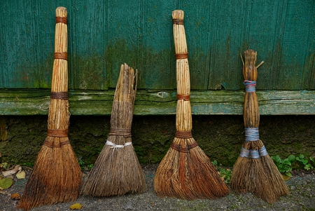 a set of old broomsの写真素材